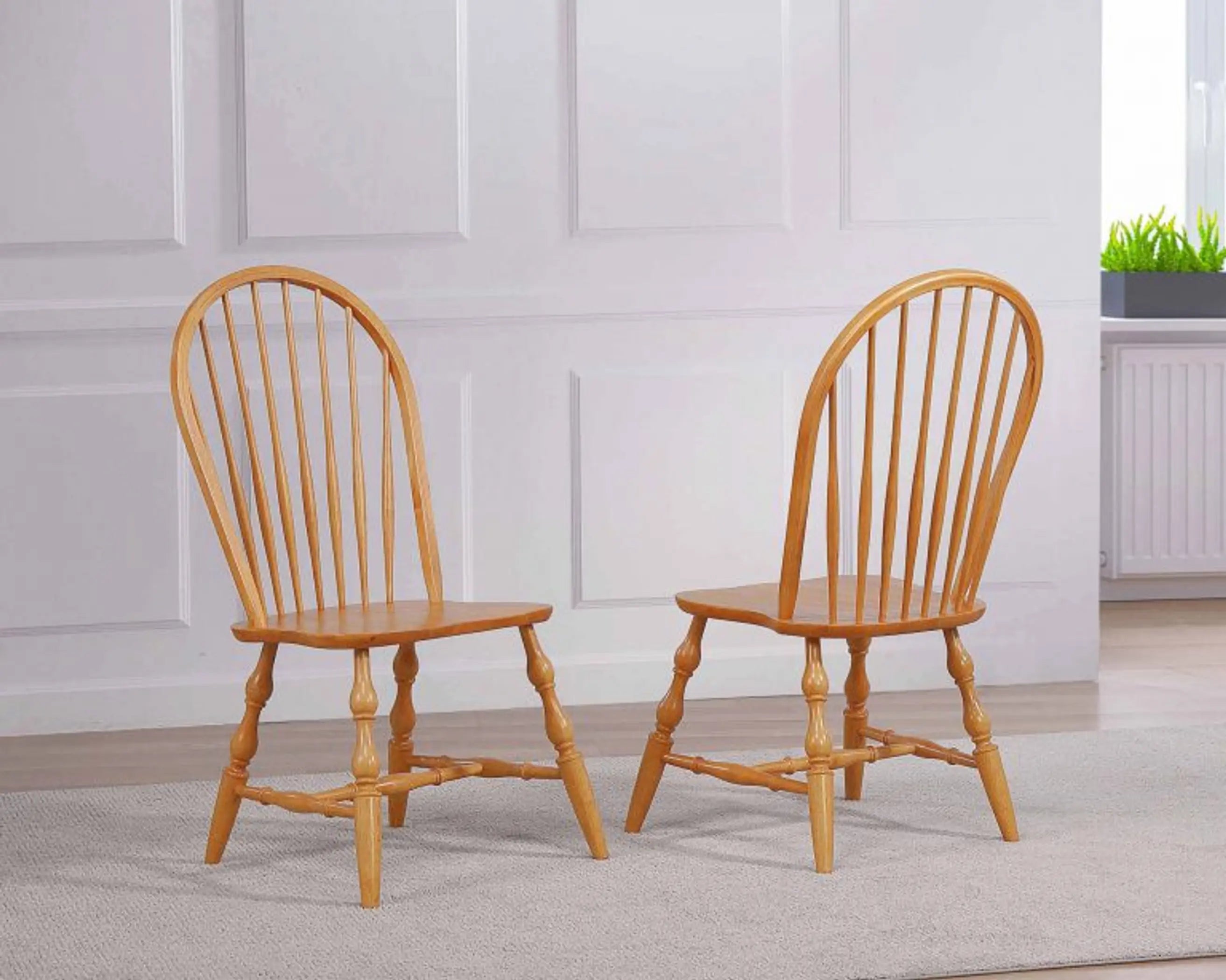 Sunset Trading Oak Selections Windsor Spindleback Dining Chair | Fully Assembled Kitchen Chair | Modern Farmhouse Minimalist Country Cottage | Light Oak | Set of 2 Sunset Trading