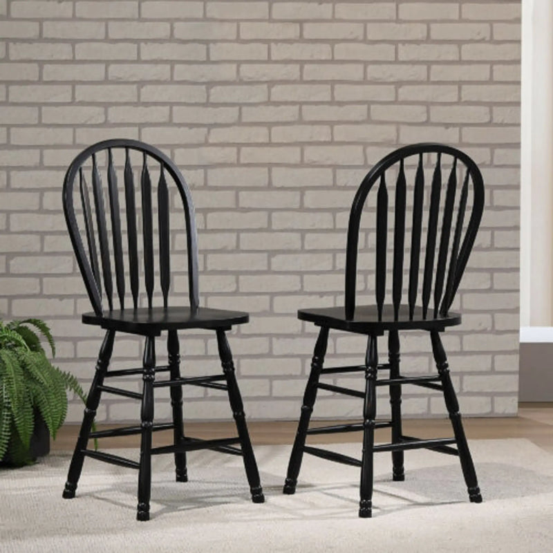 Sunset Trading Selections Arrowback Windsor 24" Barstool | Distressed Black Solid Wood Counter Height Stool | Set of 2 Sunset Trading