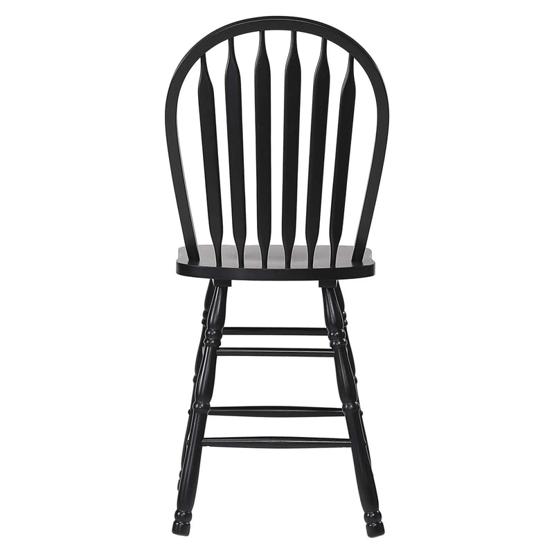 Sunset Trading Selections Arrowback Windsor 24" Barstool | Distressed Black Solid Wood Counter Height Stool | Set of 2 Sunset Trading