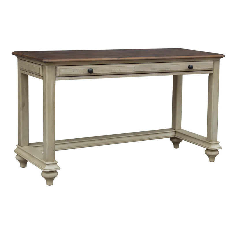 Sunset Trading Shades of Sand Computer Desk | Vanity Table | Drawer | Fully Assembled | Cream/Walnut Brown Solid Wood Sunset Trading