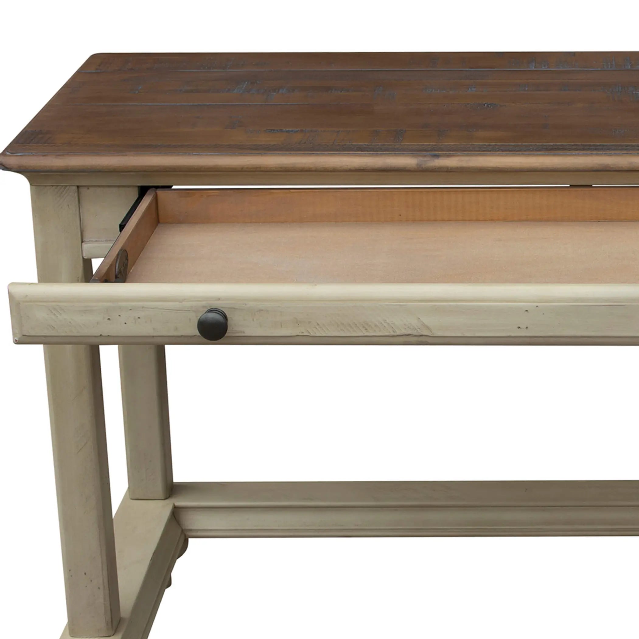 Sunset Trading Shades of Sand Computer Desk | Vanity Table | Drawer | Fully Assembled | Cream/Walnut Brown Solid Wood Sunset Trading