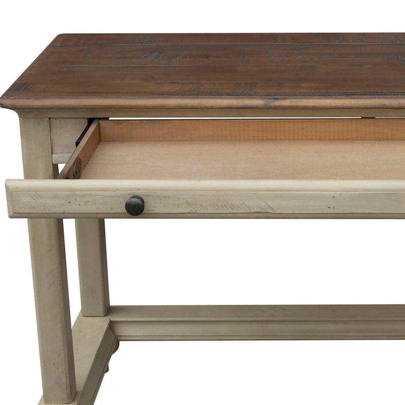 Sunset Trading Shades of Sand Computer Desk | Vanity Table | Drawer | Fully Assembled | Cream/Walnut Brown Solid Wood Sunset Trading