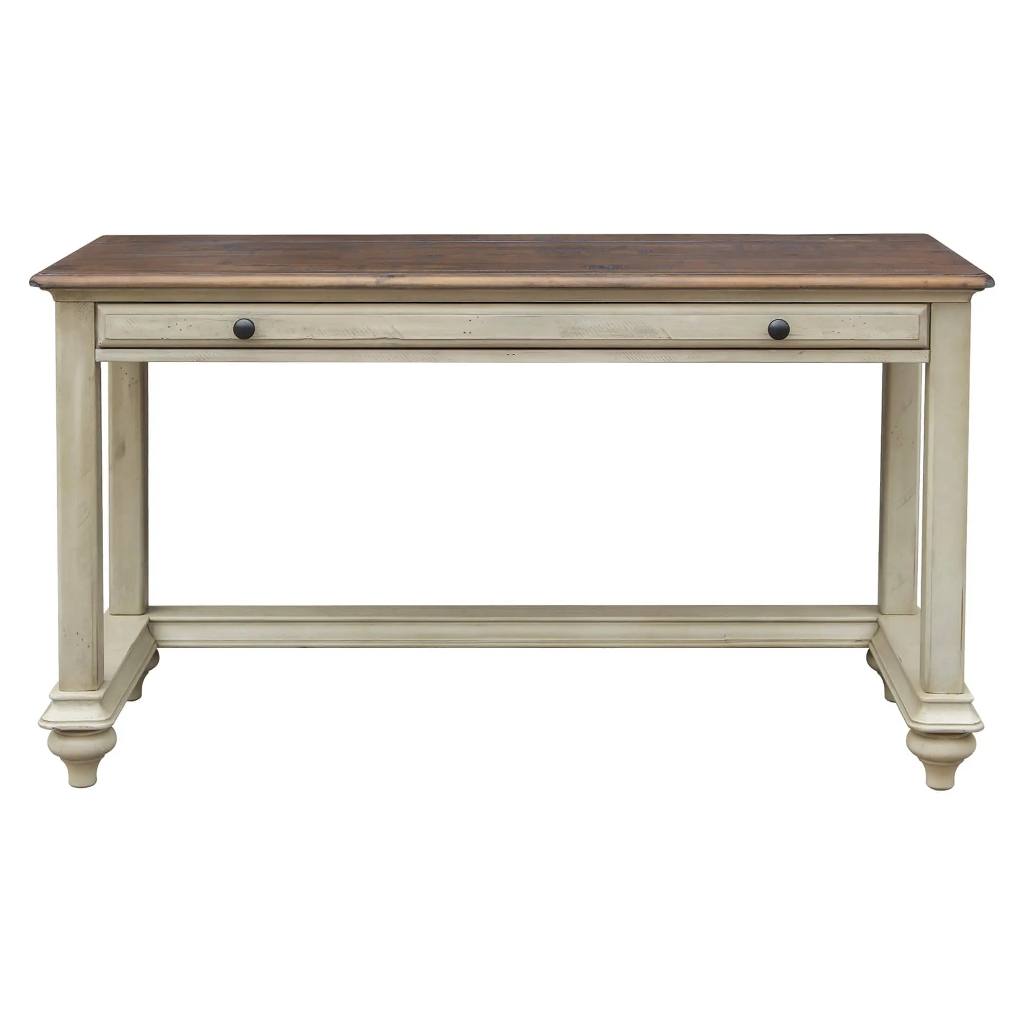 Sunset Trading Shades of Sand Computer Desk | Vanity Table | Drawer | Fully Assembled | Cream/Walnut Brown Solid Wood Sunset Trading