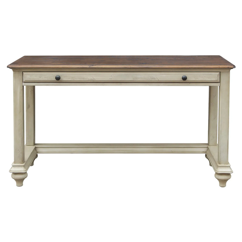 Sunset Trading Shades of Sand Computer Desk | Vanity Table | Drawer | Fully Assembled | Cream/Walnut Brown Solid Wood Sunset Trading