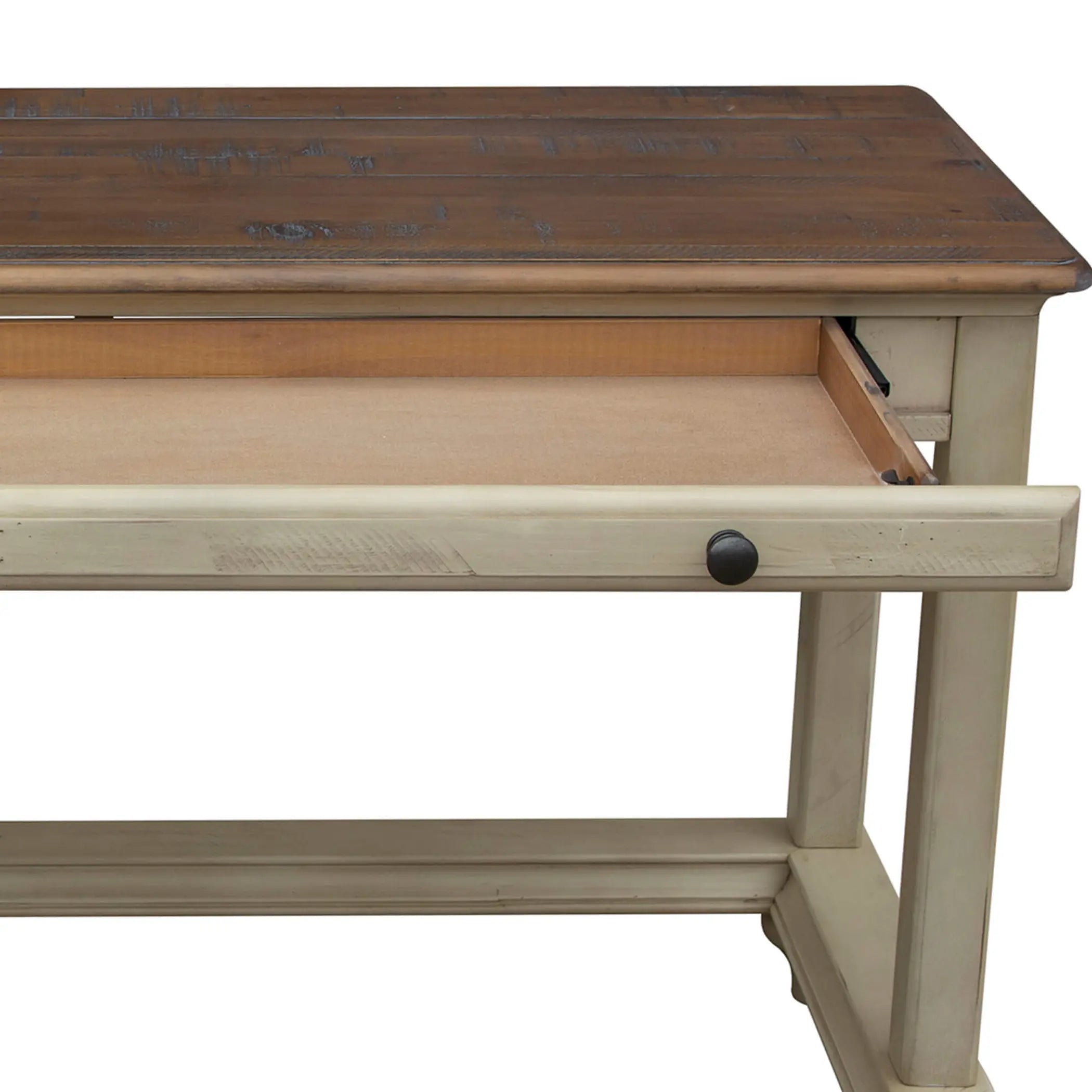 Sunset Trading Shades of Sand Computer Desk | Vanity Table | Drawer | Fully Assembled | Cream/Walnut Brown Solid Wood Sunset Trading