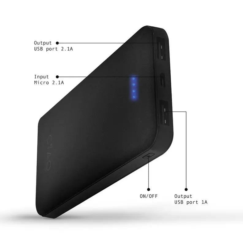 Super Slim High Performance Dual USB 10,000 mAh Solid Powerbank- Black CIAO Tech