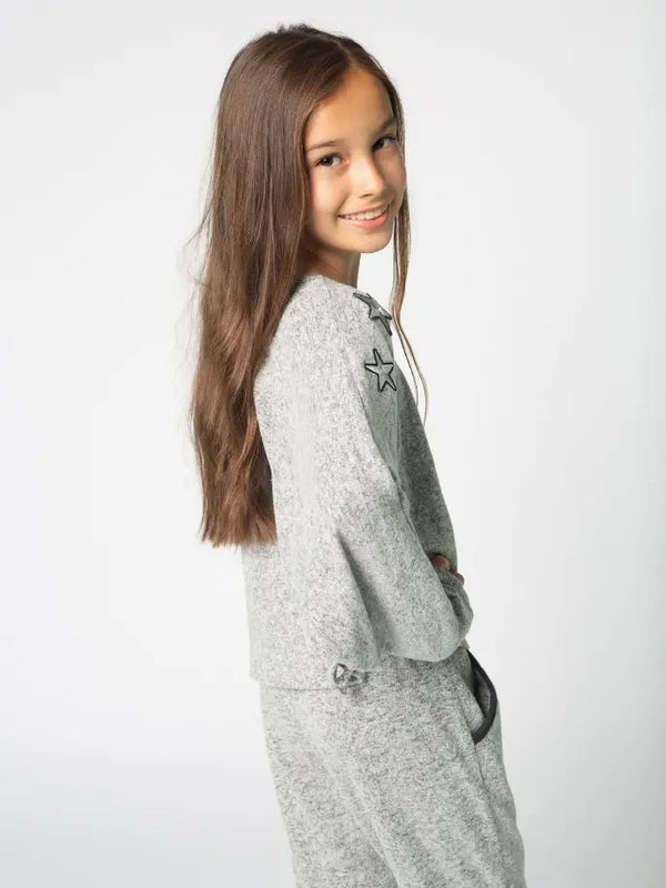 Super Soft Fleece Top Ft Star Patches & Drawstrings Little Mass