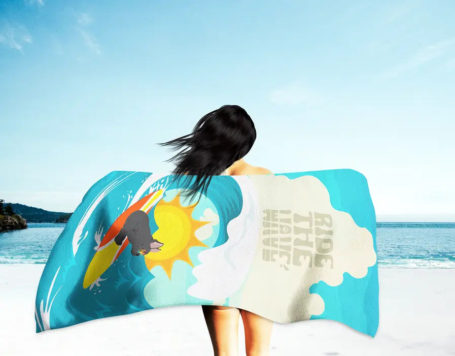 Surfer Dog Cream Golden Retriever Premium Beach Towel Caroline's Treasures
