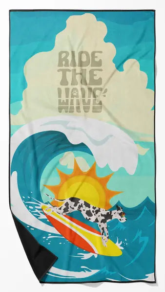 Surfer Dog Harlequin Great Dane Premium Beach Towel Caroline's Treasures