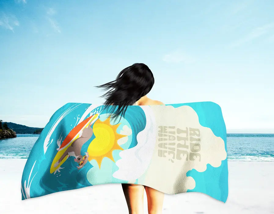 Surfer Dog Harlequin Great Dane Premium Beach Towel Caroline's Treasures