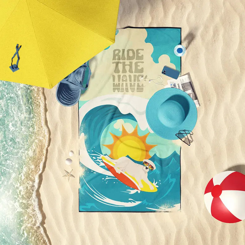 Surfer Dog Harlequin Great Dane Premium Beach Towel Caroline's Treasures