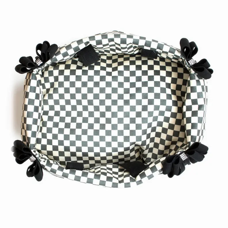 Susan Lanci Designs Black Double Nouveau Bow Luxury Carrier with Windsor Check Flaps Susan Lanci Designs