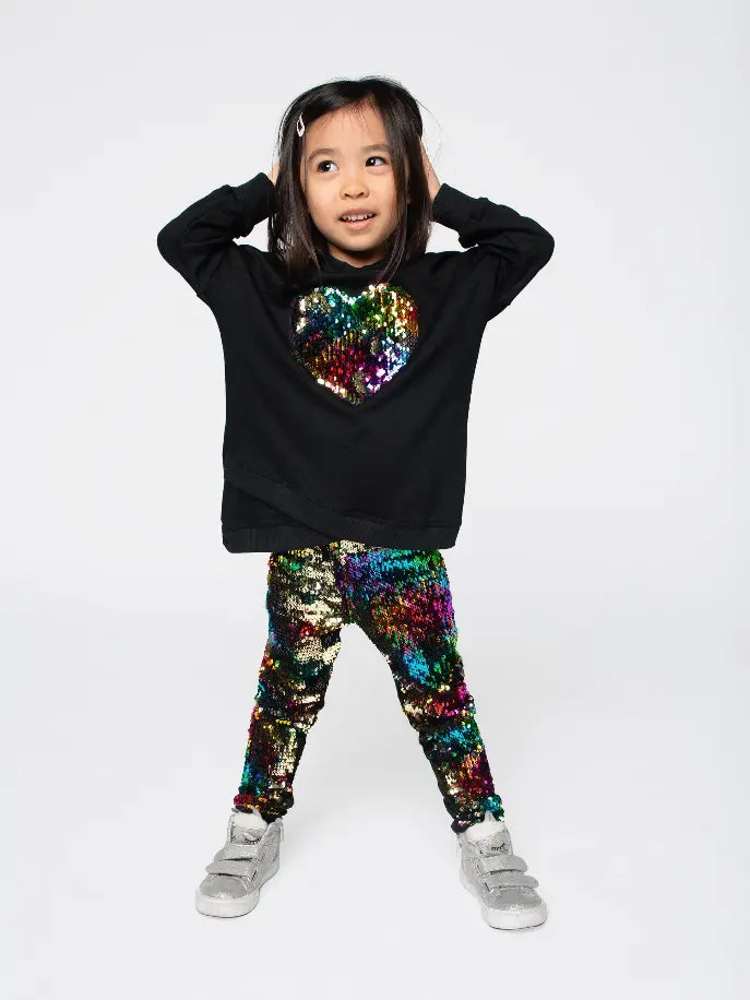 Sweatshirt Tunic Ft Sequin Rainbow Heart Little Mass