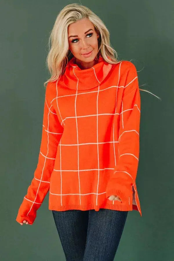 Sweet Talk Grid Turtleneck Sweater Stay Warm in Style