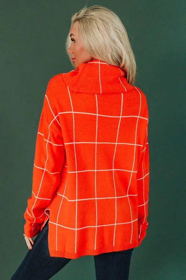 Sweet Talk Grid Turtleneck Sweater Stay Warm in Style
