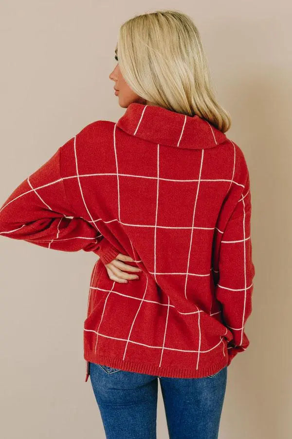 Sweet Talk Grid Turtleneck Sweater Stay Warm in Style