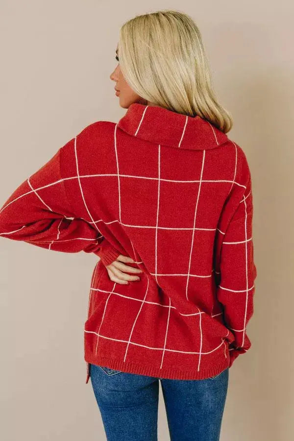 Sweet Talk Grid Turtleneck Sweater Stay Warm in Style