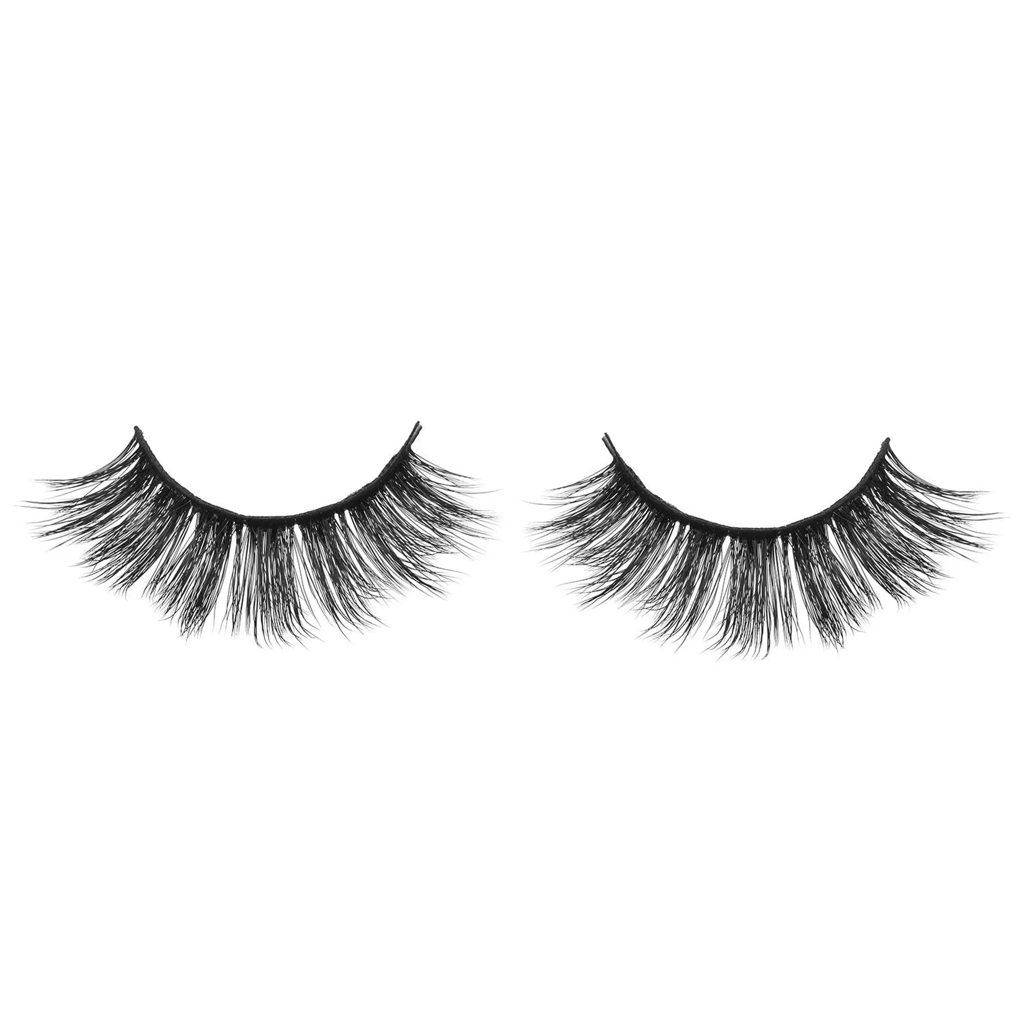 Black faux mink dramatic eyelashes with fluffy texture for bold, voluminous eye looks. Ideal for day or night wear.
