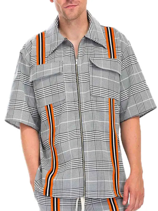 TAPED PLAID ZIP UP SHIRT WEIV