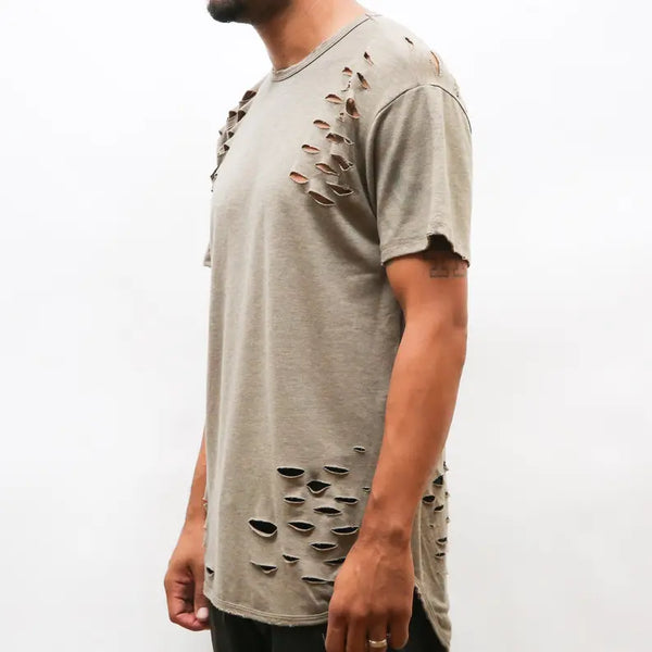 TAUPE SCISSOR DISTRESSED TEE WEIV