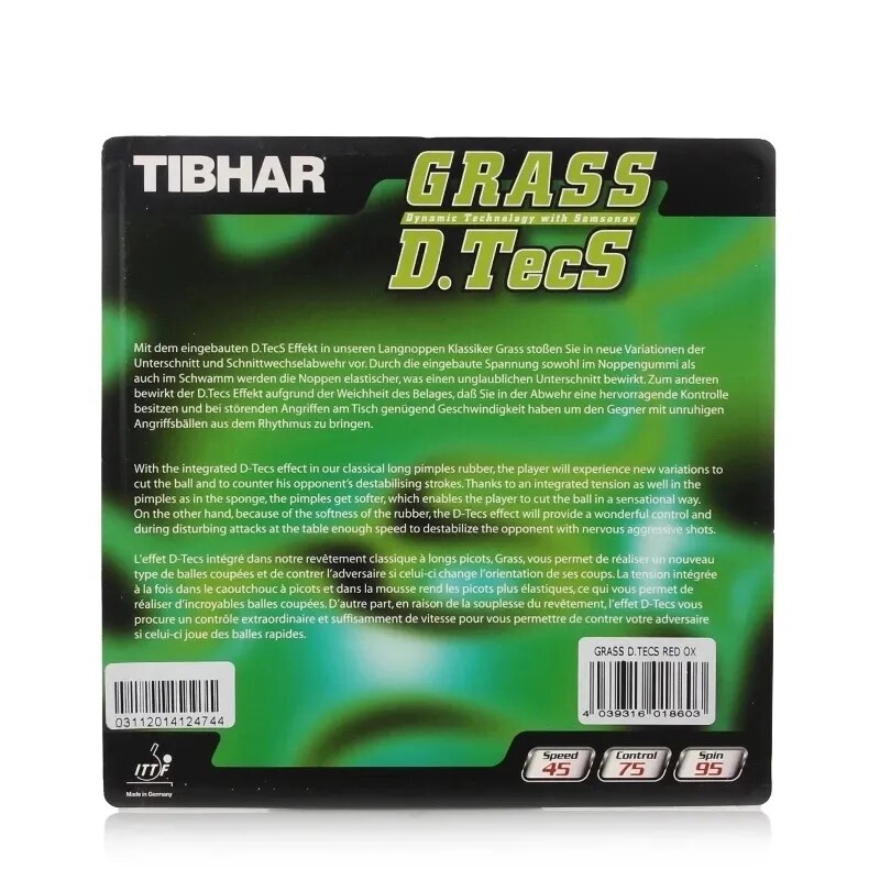 TIBHAR GRASS D.TECS Pips-Long Defensive Table Tennis Rubber With Sponge Or OX Only Made In Germany Long Pimples Ping Pong Sheet