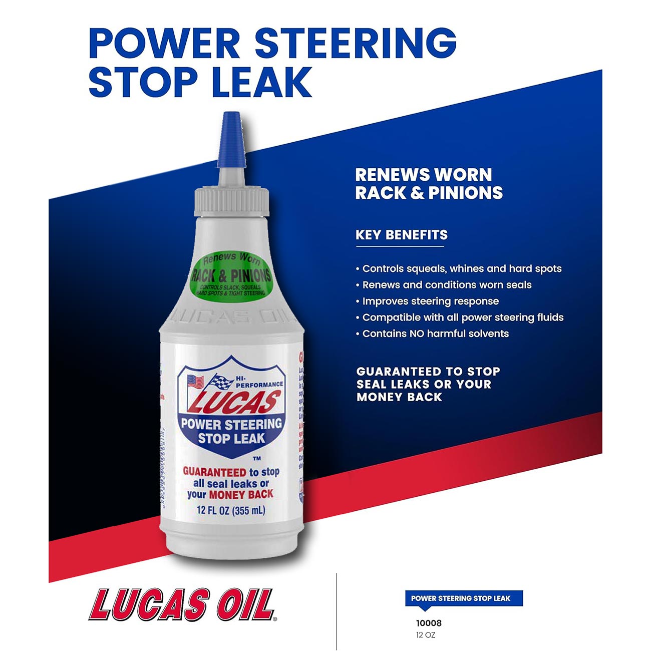 Lucas Oil Power Steering Stop Leak - 12 Ounce - Auto Supplies