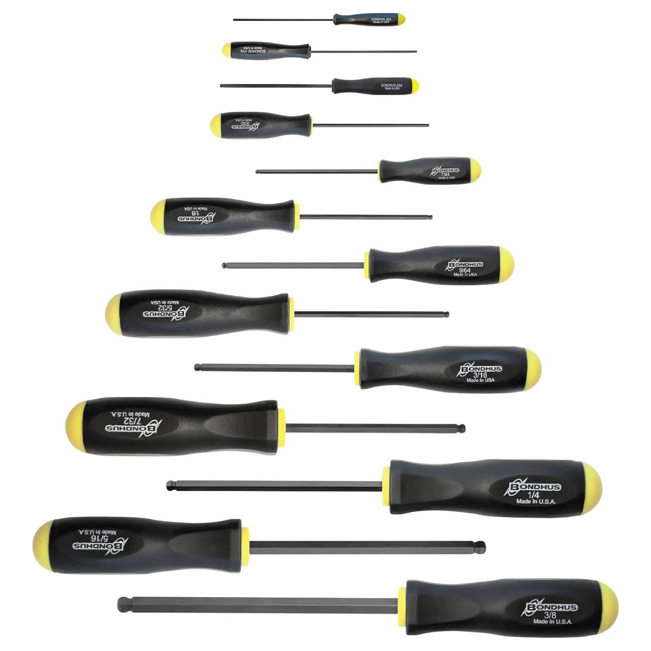Bondhus Balldriver Sae Hex Ball End Screwdrivers .050" To 3/8" (13 Piece) - Hand Tools