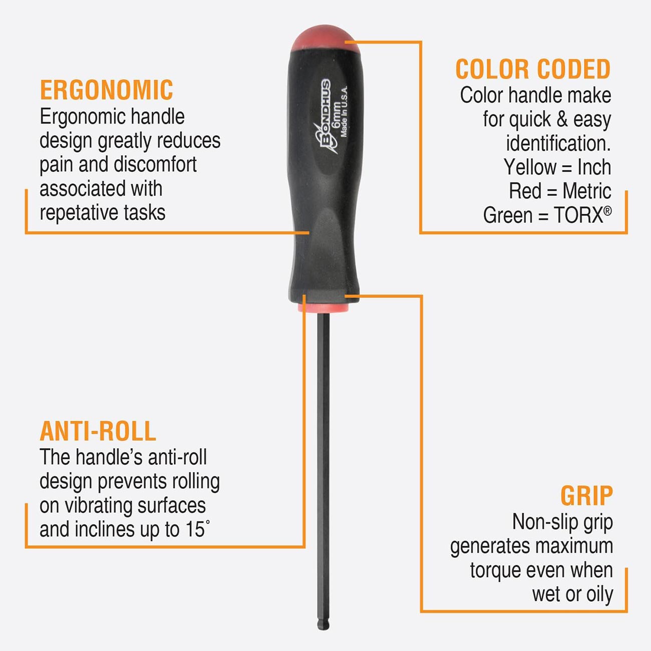 Bondhus Balldriver Metric Hex Ball End Screwdrivers 1.5mm To 10mm (9 Piece) - Hand Tools