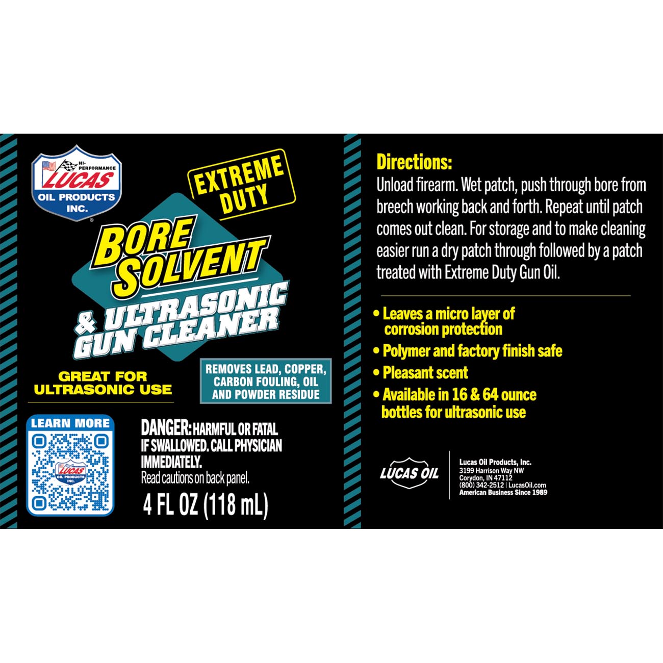 Lucas Oil Extreme Duty Bore Solvent & Ultrasonic Gun Cleaner - 4 Ounce - Auto Supplies