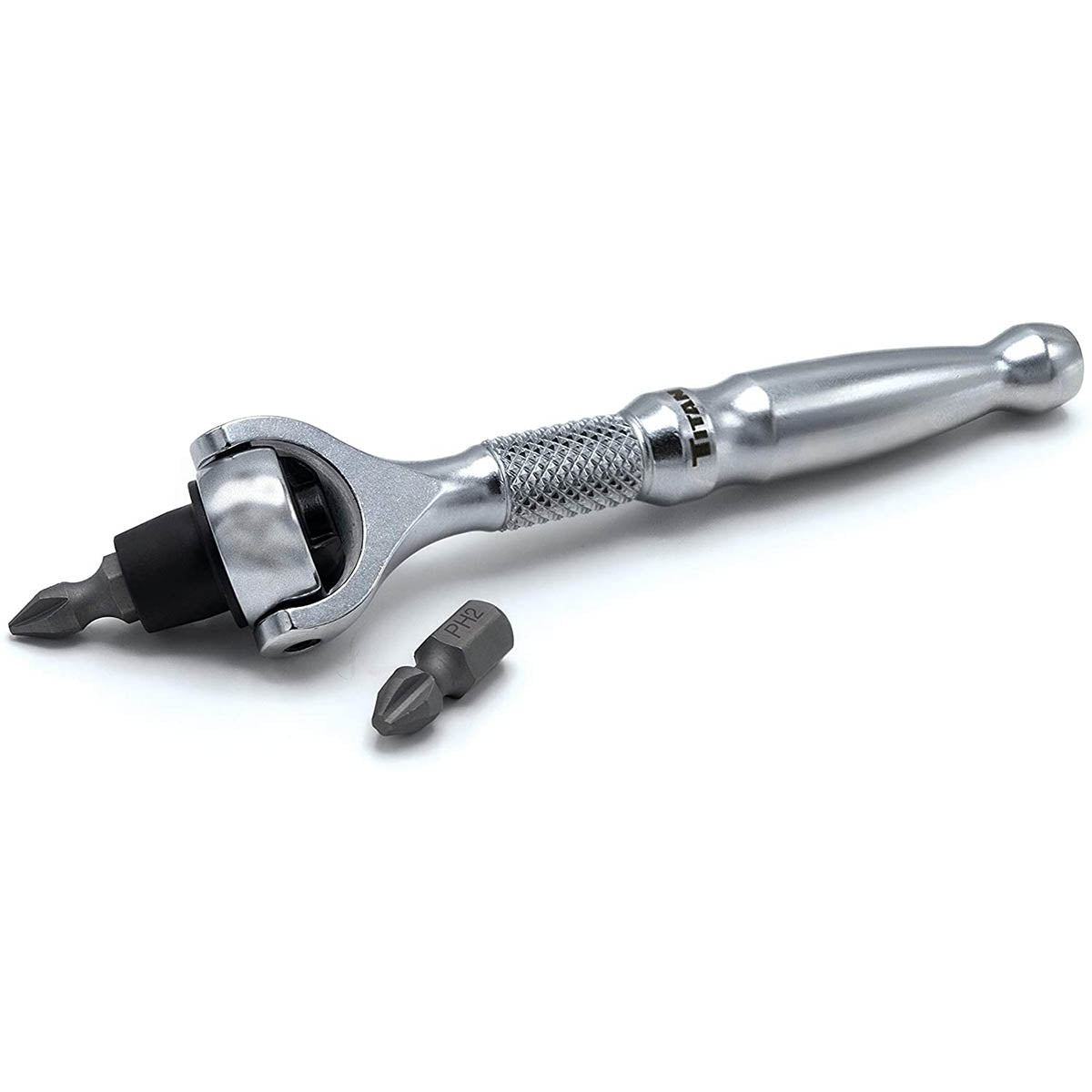 Titan 1/4" Drive Aluminum Swivel Head Micro Ratchet Bit Driver Silver - Hand Tools