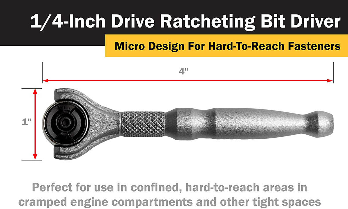 Titan 1/4" Drive Aluminum Swivel Head Micro Ratchet Bit Driver Silver - Hand Tools