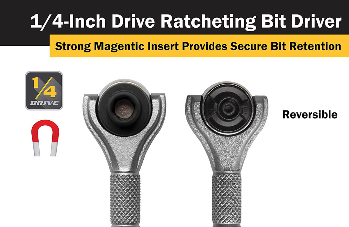 Titan 1/4" Drive Aluminum Swivel Head Micro Ratchet Bit Driver Silver - Hand Tools