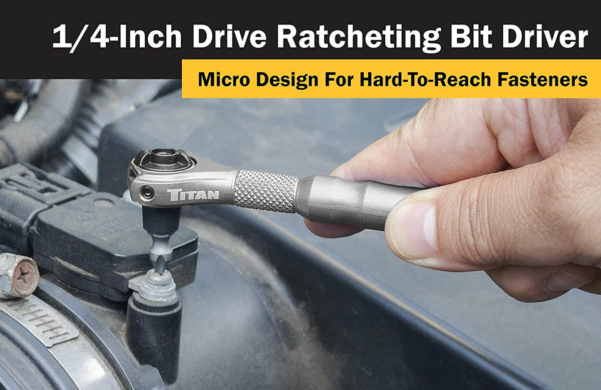Titan 1/4" Drive Aluminum Swivel Head Micro Ratchet Bit Driver Silver - Hand Tools