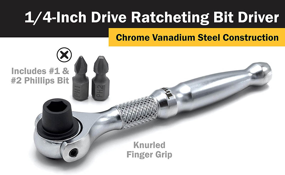 Titan 1/4" Drive Aluminum Swivel Head Micro Ratchet Bit Driver Silver - Hand Tools