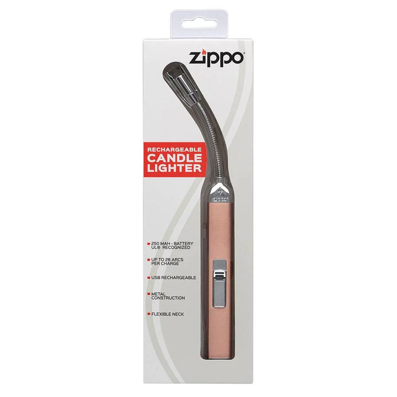 Zippo Rechargeable Flexible Neck Lighter retail box with rose gold lighter