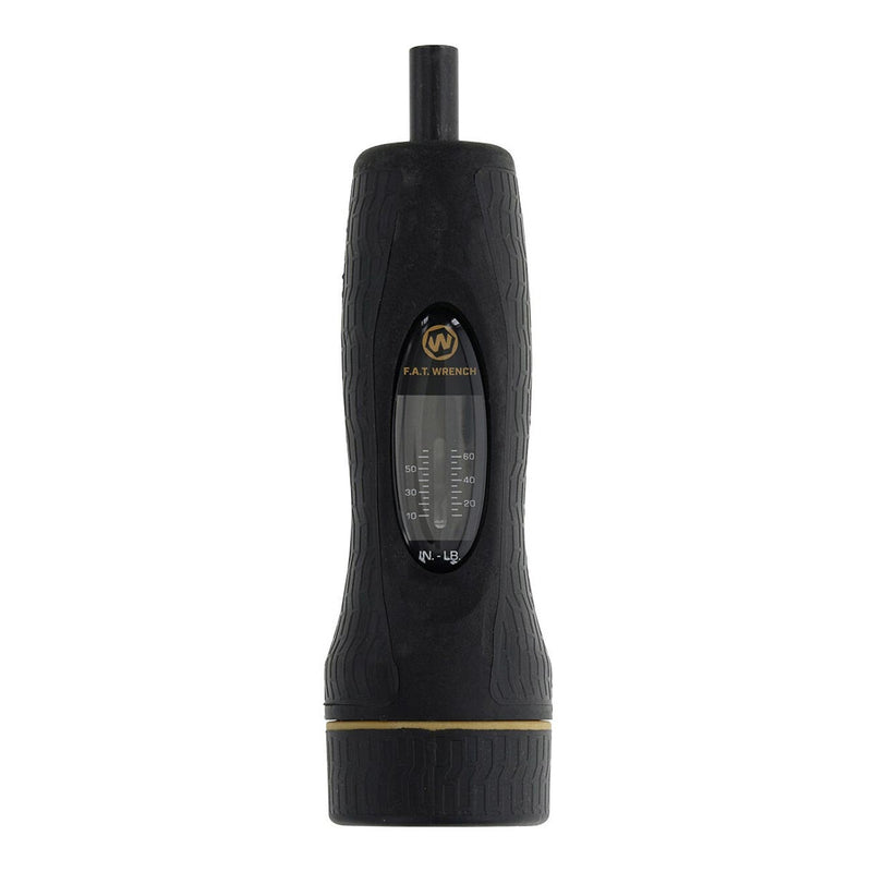 Black torque screwdriver handle with measurement scale and gold trim ring