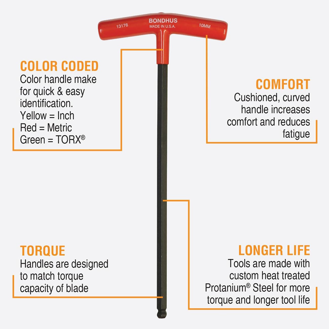 Bondhus Balldriver Metric Hex Ball End T-handle Wrenches With Stand 2 To 10mm (8 Piece) - Hand Tools