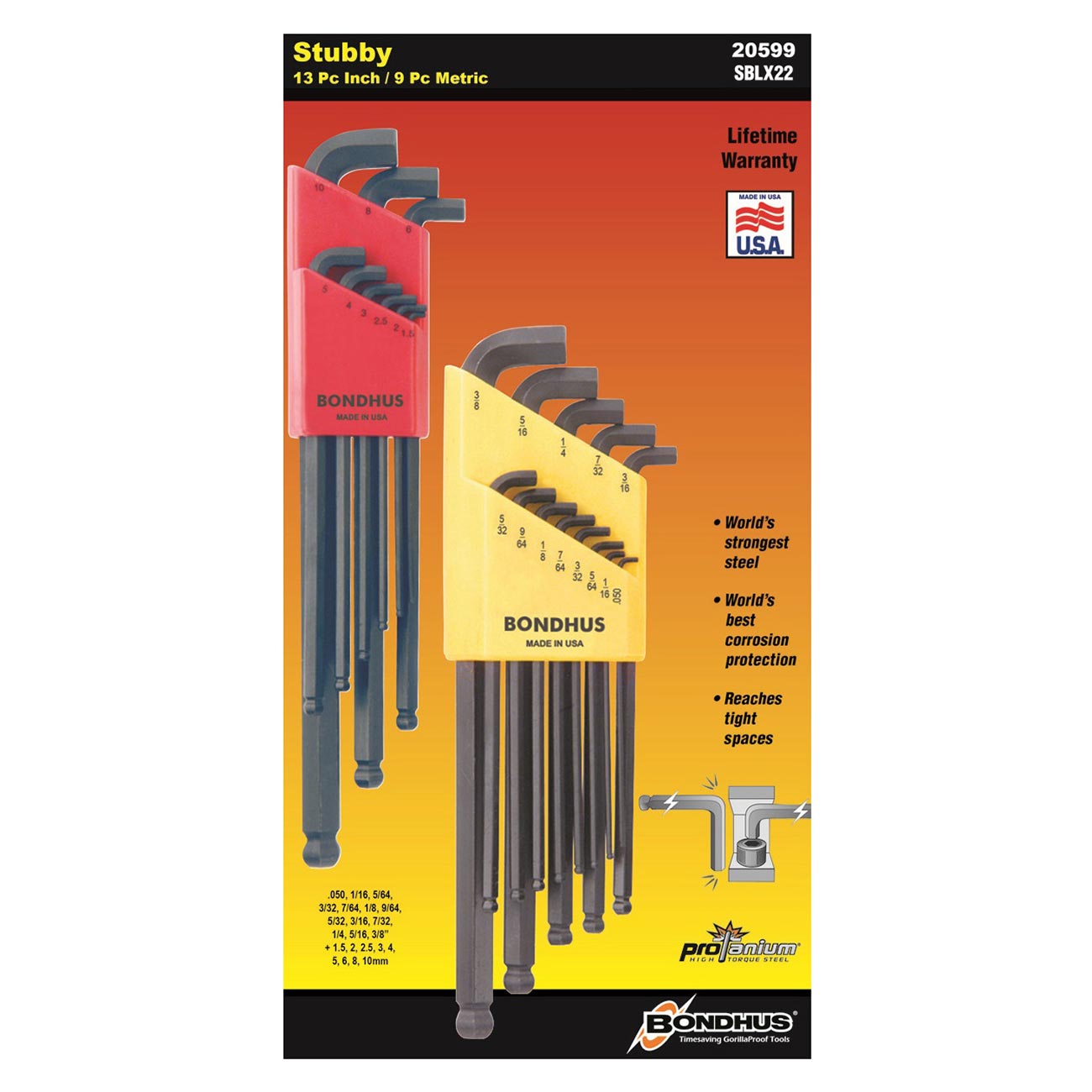 Bondhus Bondhus Balldriver Stubby Metric/sae Ball End Hex L-keys Double Set (22 Piece) - Hand Tools