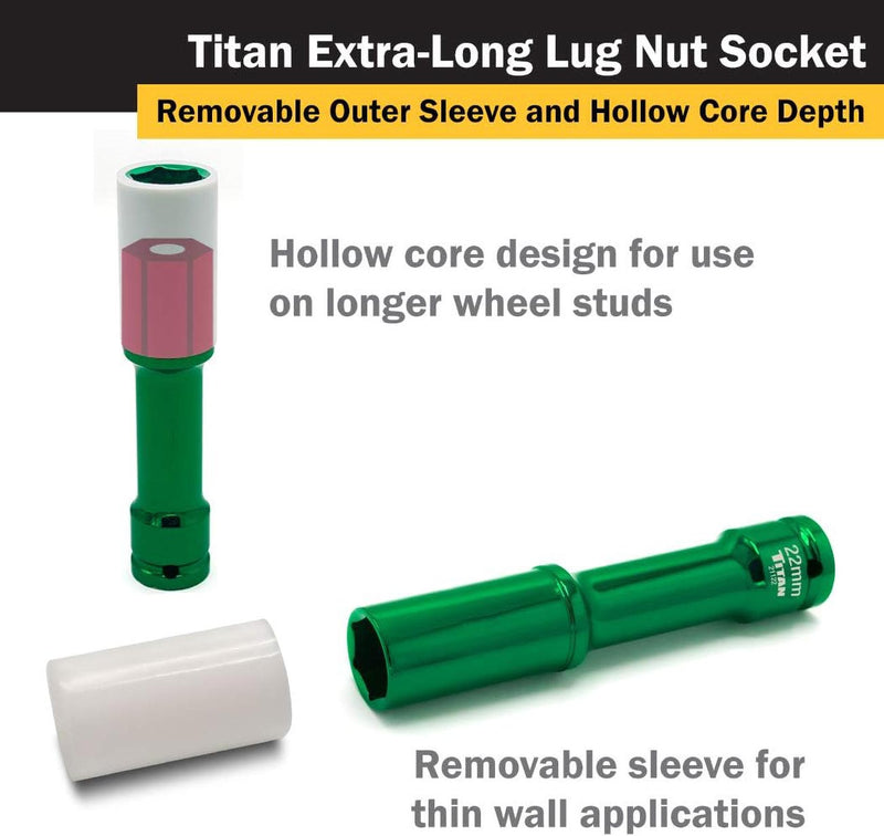 Non-marring lug nut socket with removable outer sleeve and hollow core design