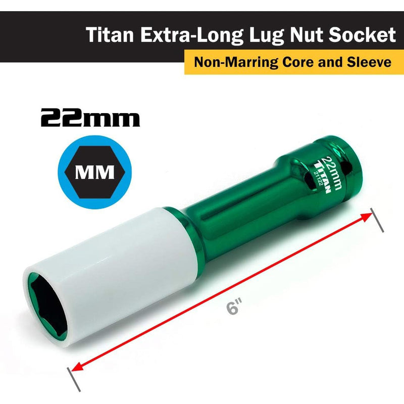 22mm non-marring lug nut socket with white sleeve and long impact drive barrel