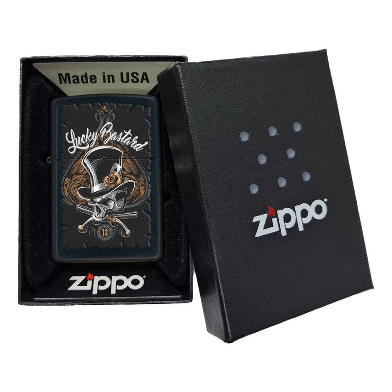 *218skeleton* Zippo 80196 Windproof Lighter Lucky Bastard Skull Black Matte - Sports & Outdoor