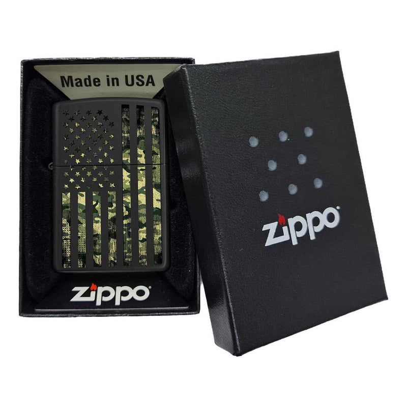 *218camoflag* Zippo 80983 Windproof Lighter Camouflage United States Flag Black Matte - Sports & Outdoor