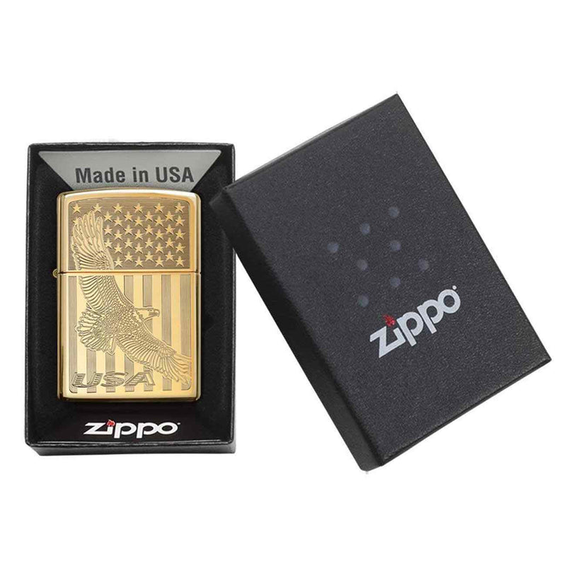*254busaflyingeagle* Zippo 80744 Windproof Lighter Flying Eagle Engraved High Polish Brass - Sports & Outdoor