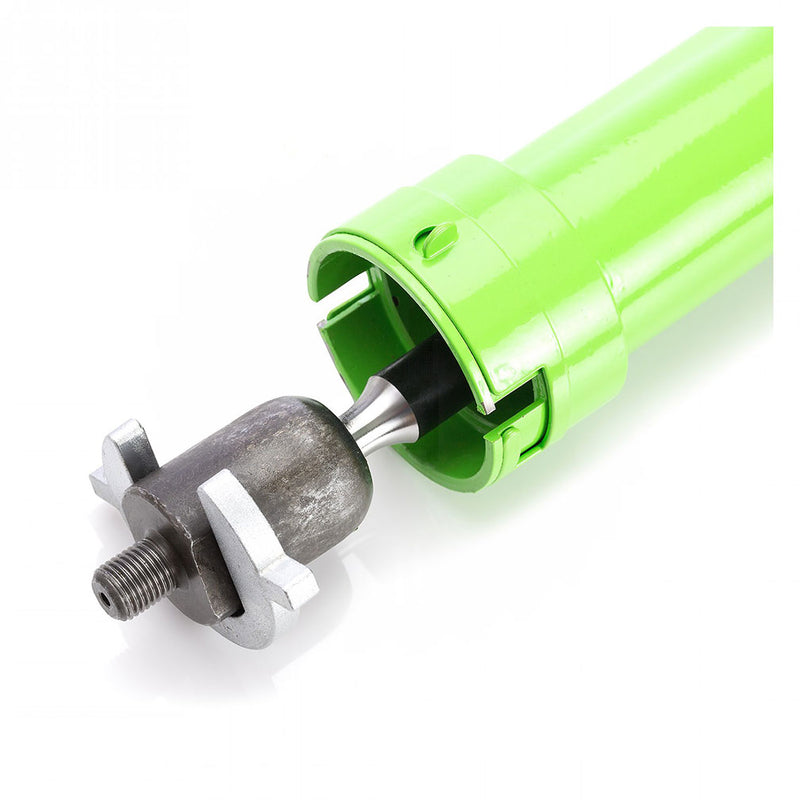 Inner tie rod tool end with metal threaded stud and green housing, accessory included