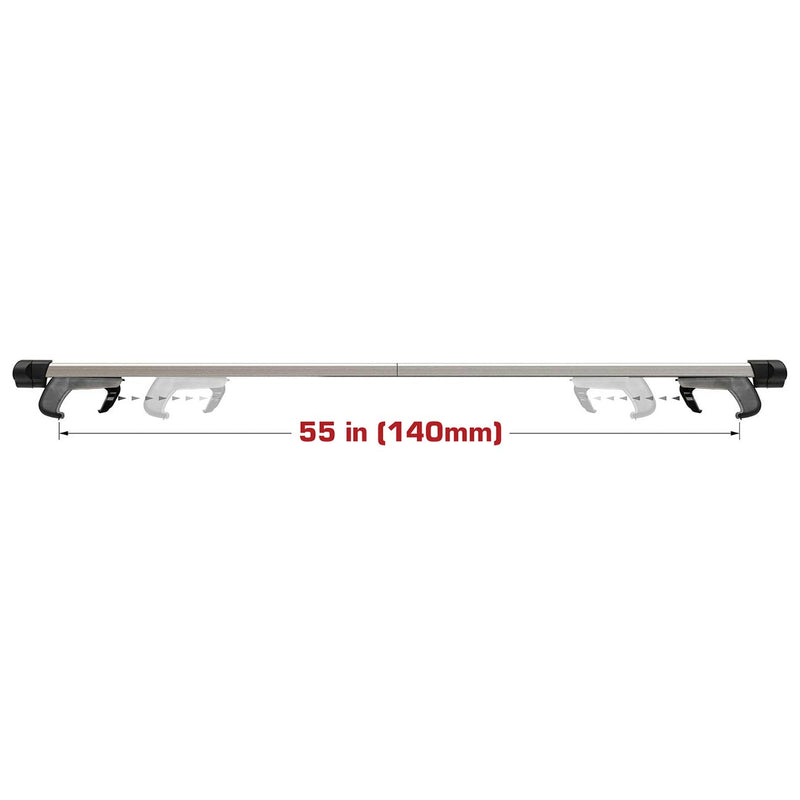 Adjustable roof cross bar with 55 in (140 mm) length marking and black end caps