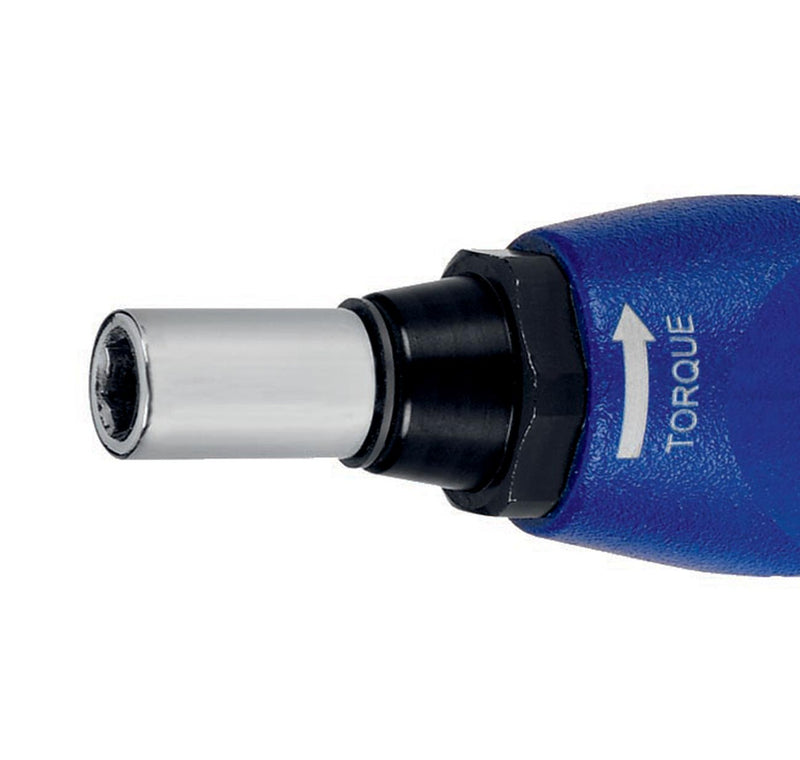 Torque screwdriver end with 1/4-inch drive socket and black collar