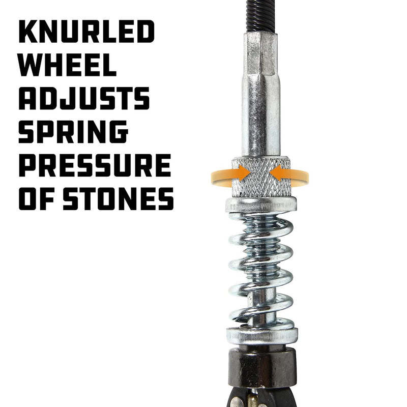 Spring-loaded honing stone assembly with knurled adjustment ring and threaded shaft