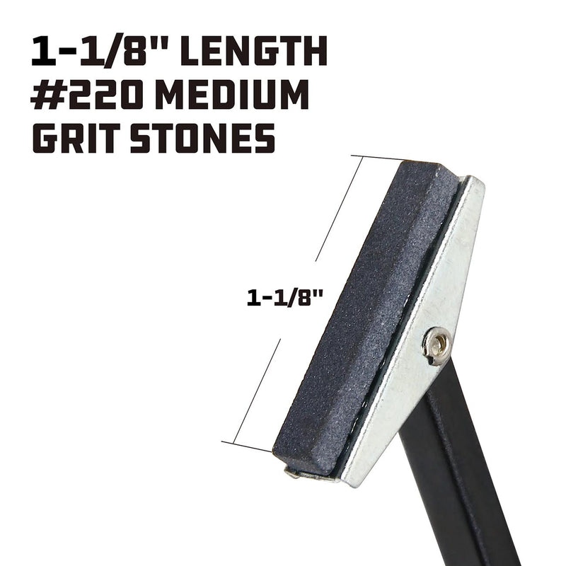 Rectangular honing stone block on adjustable holder with side metal mounting arm