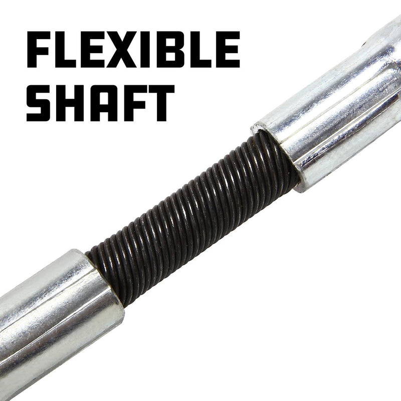 Flexible drive shaft with ribbed black spring and silver metal couplers