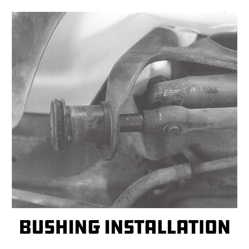Bushing installation using upper control arm tool on vehicle control arm
